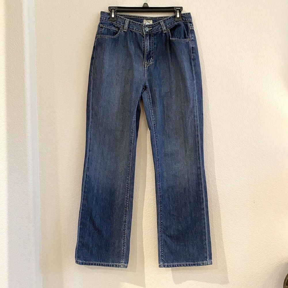 LL Bean Classic Denim Blue‎ Jeans Pants Womens Size 12 Straight Leg Cotton